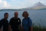 Lee Kevin and Ryan mountain biking around the Arenal Lake with Arenal volcano on the back © by OA:modio