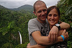 Manon and Wouter, with La Fortuna Waterfall on the back